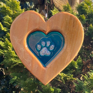 light blue resin heart suncatcher made from wood