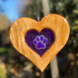 Purple Paw Print Heart Sun Catcher
