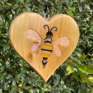 Bee Happy Wooden Heart