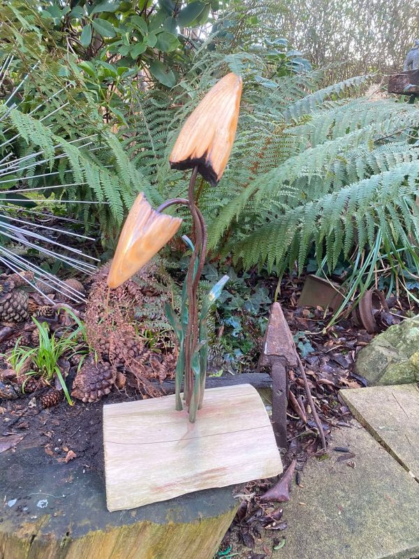 Pair Of Wooden Mushroom Sculptures (IN-STOCK)