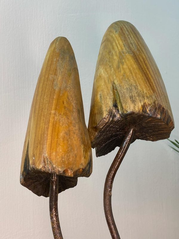 Pair Of Wooden Mushrooms Sculpture (IN-STOCK)