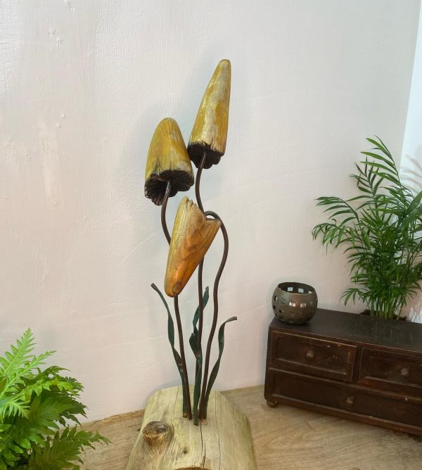 Three Wooden Mushroom Sculpture (IN-STOCK)