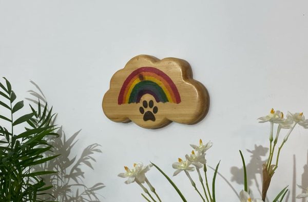 Rainbow Paw Cloud Plaque Wall AI Art