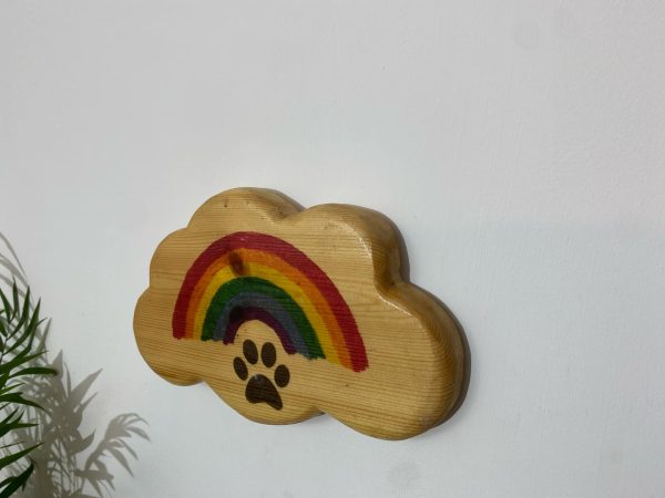 Rainbow Paw Cloud Plaque Wall AI Art