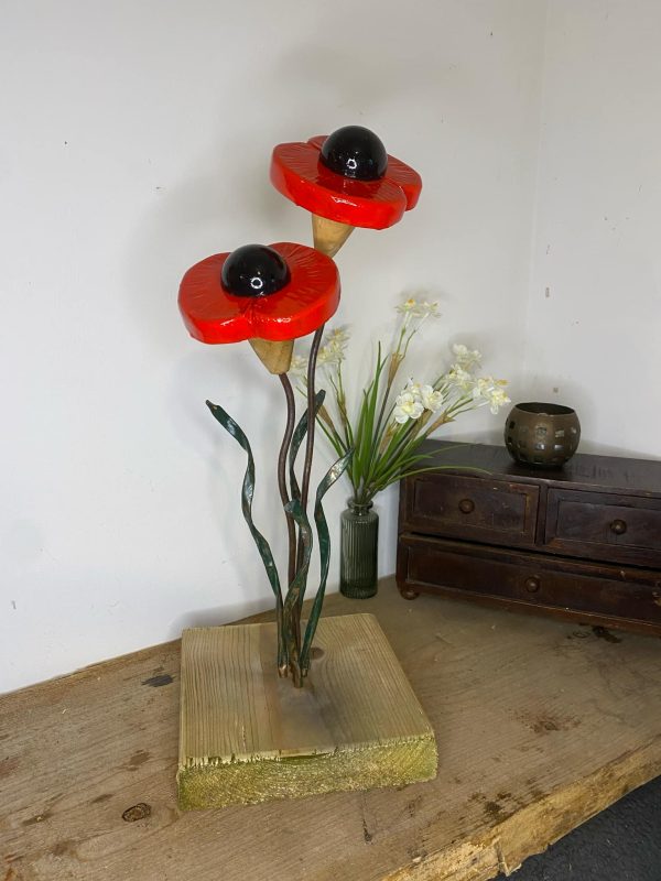 Pair Of Red Poppies Sculpture (IN-STOCK)