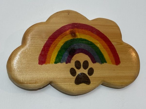 Rainbow Paw Cloud Plaque Wall AI Art