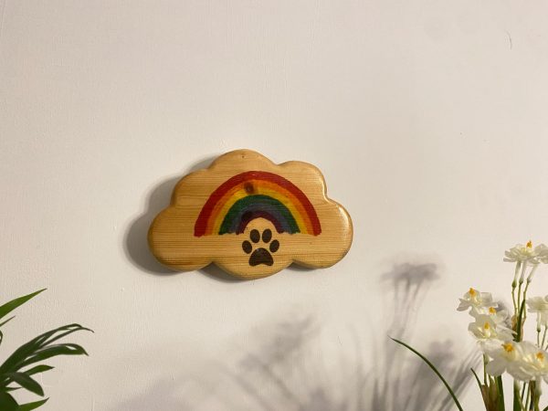 Rainbow Paw Cloud Plaque Wall AI Art