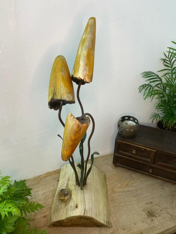 Three Wooden Mushroom Sculpture (IN-STOCK)