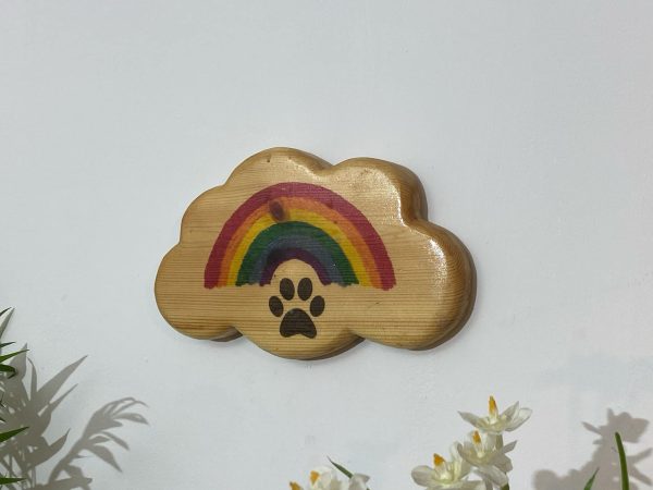 Rainbow Paw Cloud Plaque Wall AI Art