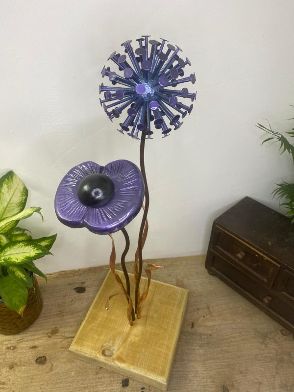 Purple Poppy Sculpture & Dandelion Ornament (IN-STOCK)