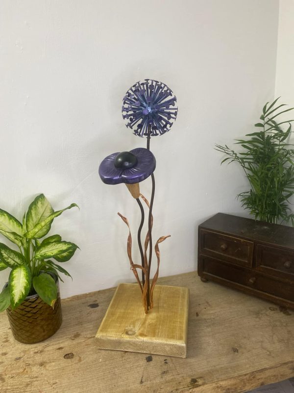 Purple Poppy Sculpture & Dandelion Ornament (IN-STOCK)