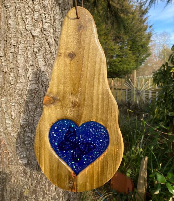 Blue Butterfly Glitter Heart Tree Spinner (IN-STOCK)