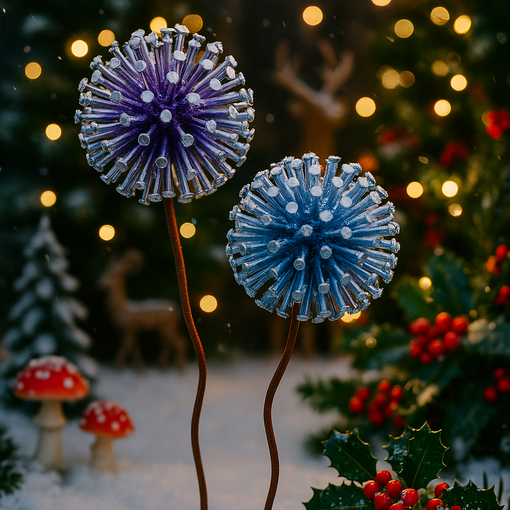 Metallic Allium Pair – Garden Ornaments, Christmas Gift for Gardeners