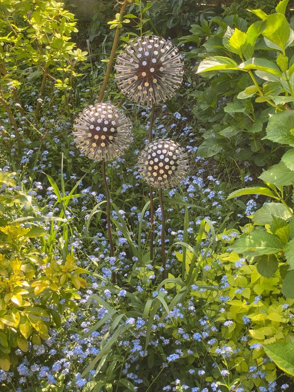 Iroko Wood and Aluminium Nail Dandelion Sculpture