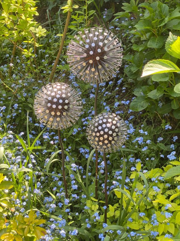 Iroko Wood and Aluminium Nail Dandelion Sculpture