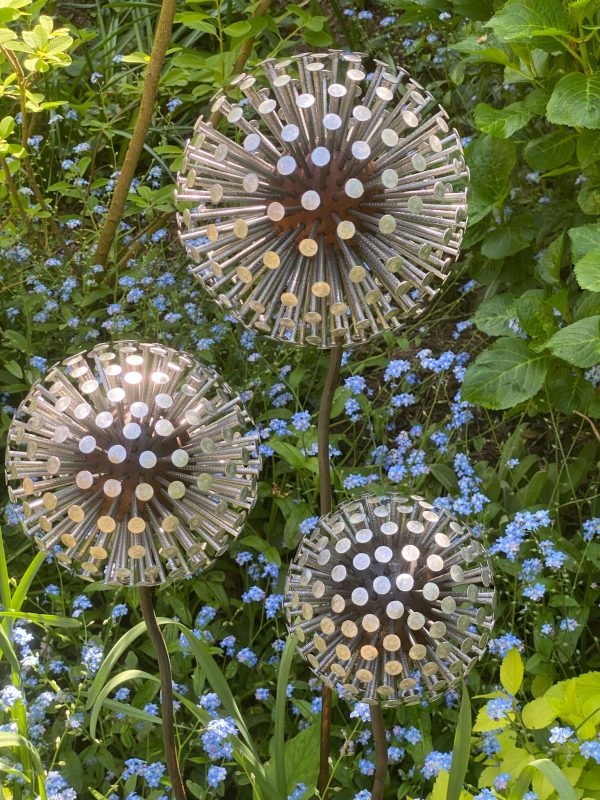 Iroko Wood and Aluminium Nail Dandelion Sculpture