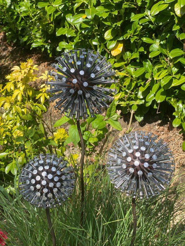 Iroko Wood and Aluminium Nail Dandelion Sculpture