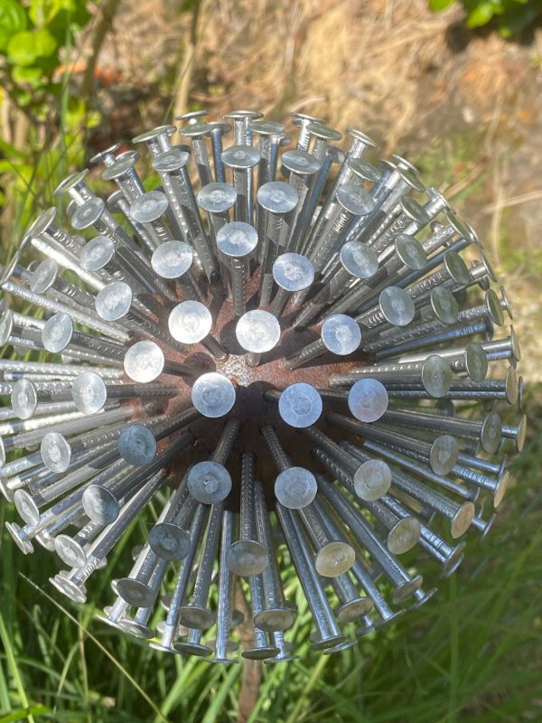 Iroko Wood and Aluminium Nail Dandelion Sculpture