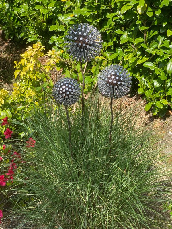 Iroko Wood and Aluminium Nail Dandelion Sculpture
