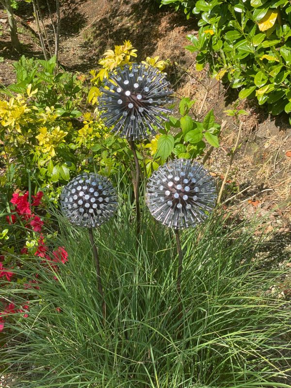 Iroko Wood and Aluminium Nail Dandelion Sculpture