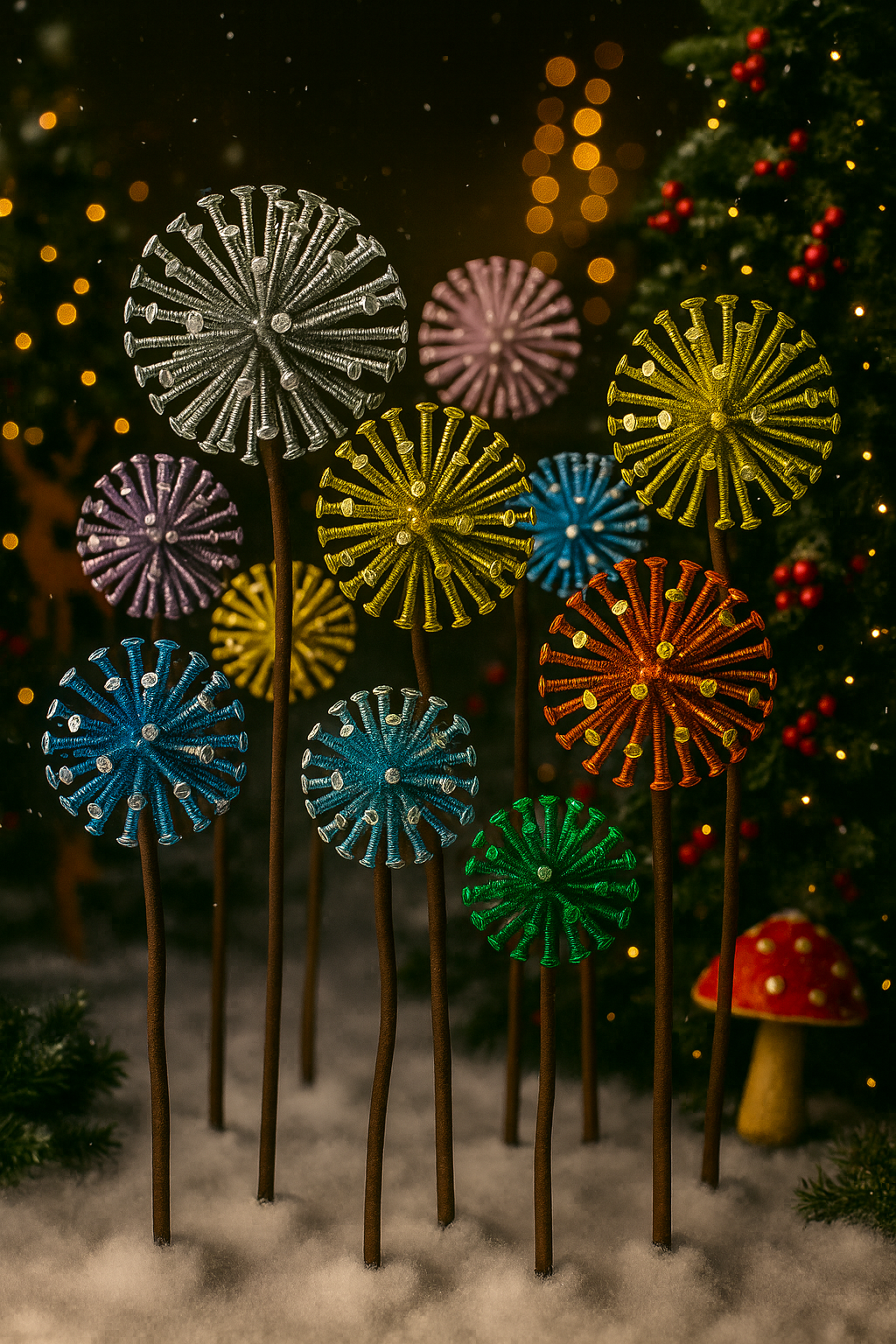 Metal Screw Dandelion Christmas Ornament – Handmade Allium Garden Décor