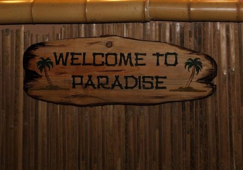 Tiki Bar Welcome Sign - This Sign is on the Bar Front at Bognor Regis Tiki Bar
